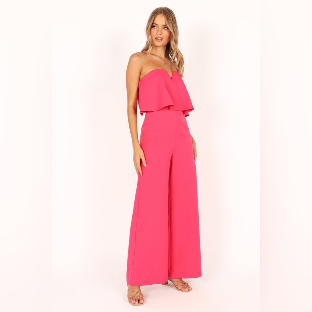 Petal & pup hot Barbie pink strapless strappy back wide leg jumpsuit nwot